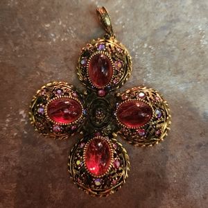 Stunning Large Decorative Rhinestone and Glass Cabochon Pendant